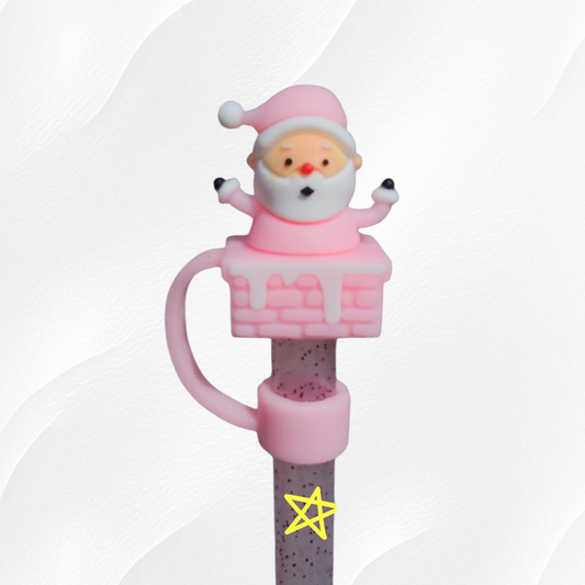 Pink Santa Clause 3D Silicone Straw Topper 