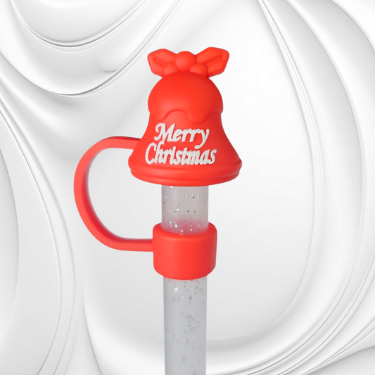 Red Christmas Bell 3D Silicone Straw Topper. 