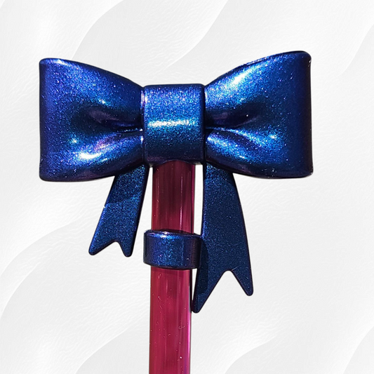 Chameleon Shimmer Blue  | Chroma Blue 3D Silicone Coquette Ribbon Bow Straw Topper  - Straw Cover. 