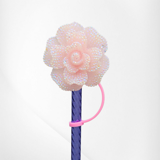 Glitter Rose Flower 8mm Straw Topper - Pink