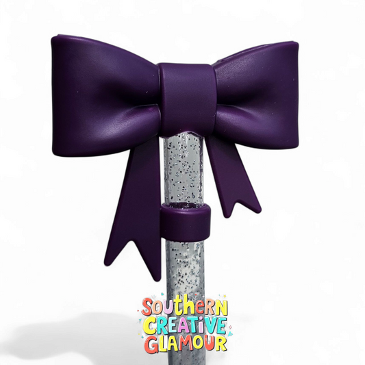 Plum Purple 3D Ribbon Bow Silicone 10mm Straw Topper by Southern Creative Glamour 