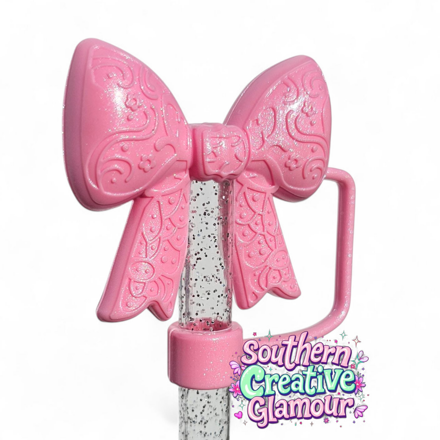 Paisley Princess 3D Bow Silicone 10mm Straw Topper | Sizzling Pink