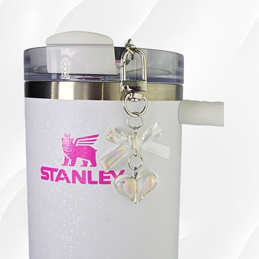 Clear iridescent heart and bow charm