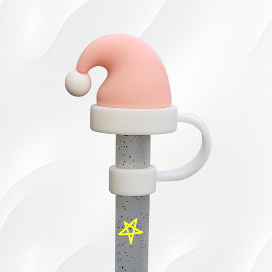 Pink Christmas Santa Hat 3D Silicone Straw Topper. 