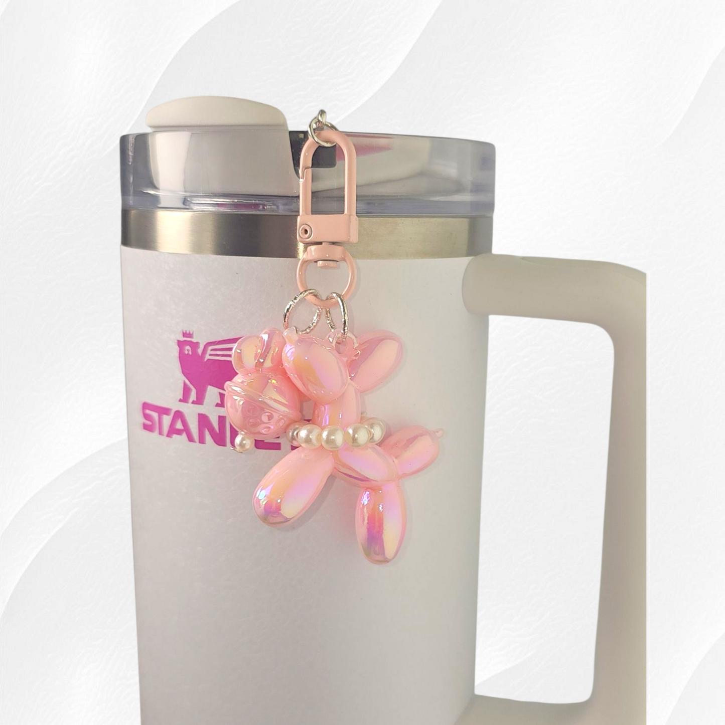Bubblegum Pink Balloon Dog and bow tumbler charm. 