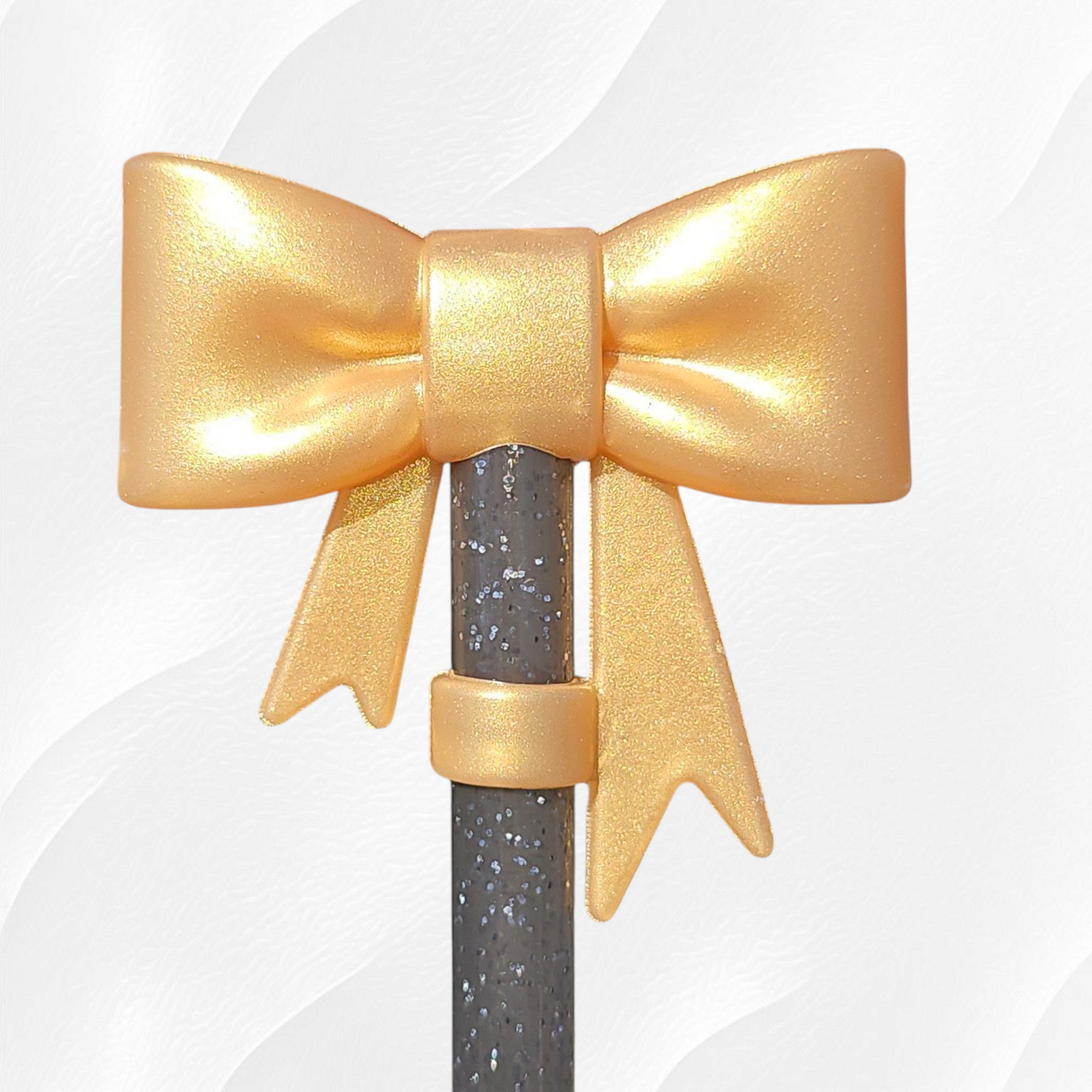 Gold Shimmer 3D Silicone Coquette Ribbon Bow Straw Topper  - Straw Cover. 