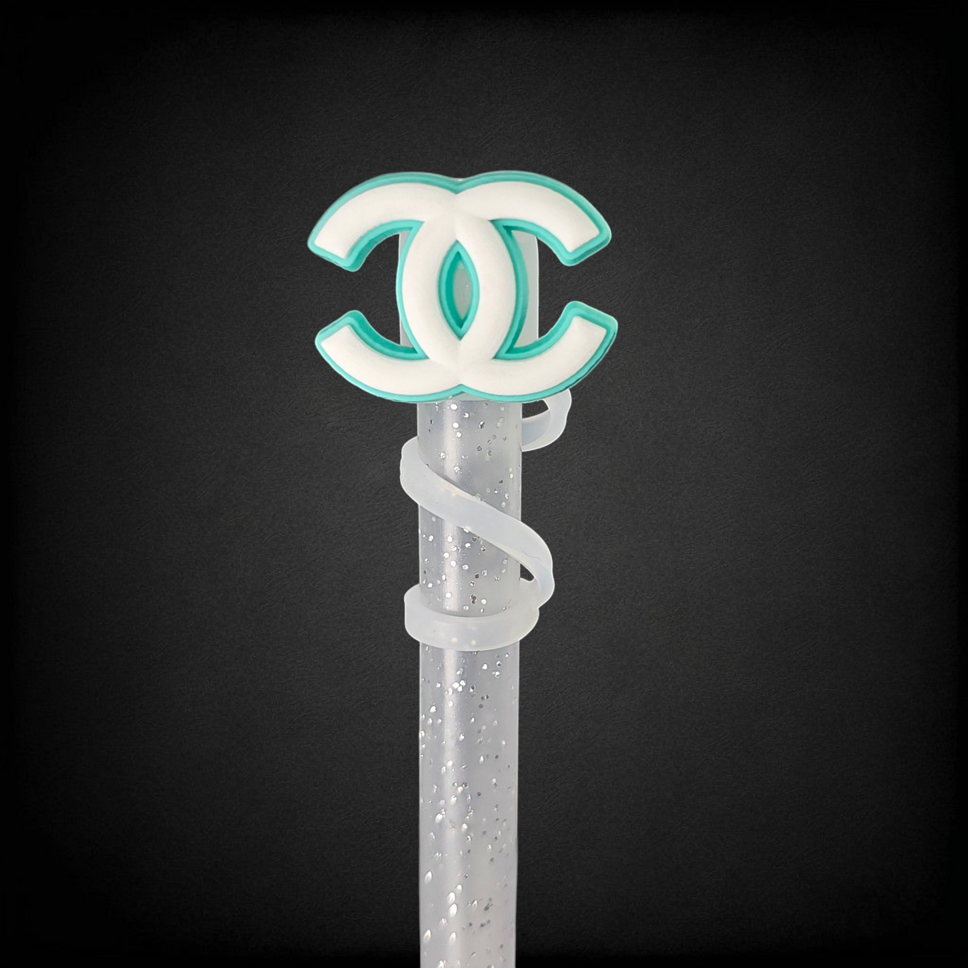 Mint Green and White CC inspired Silicone 10mm Straw Topper 