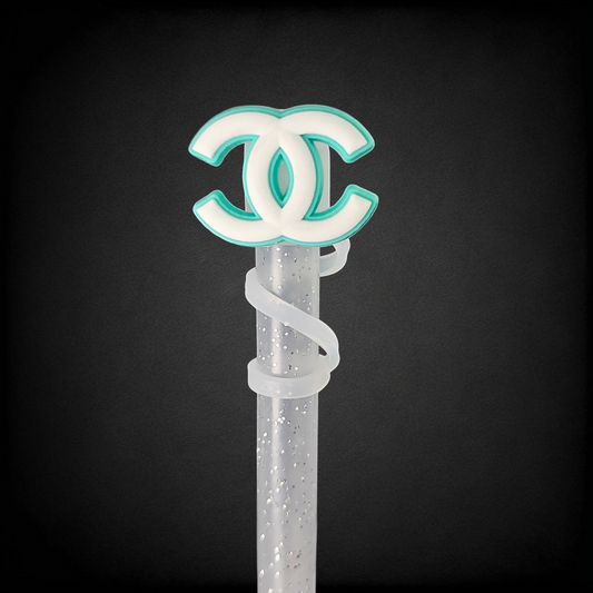 Mint Green and White CC inspired Silicone 10mm Straw Topper 