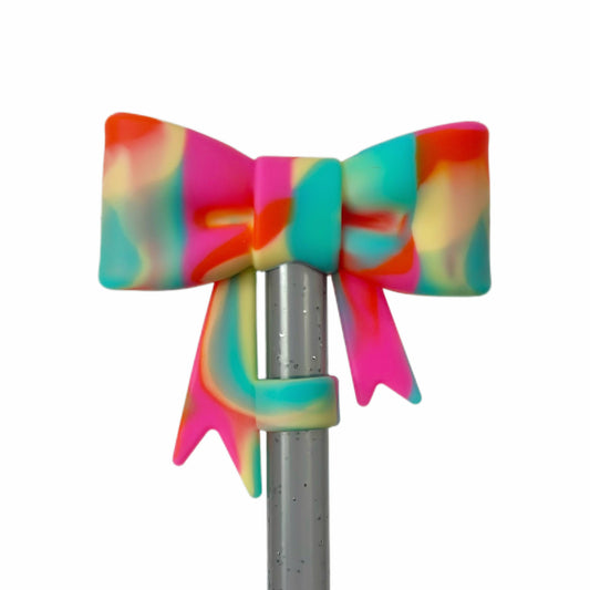 3D Bow Silicone 10mm Straw Topper - Neon Mix