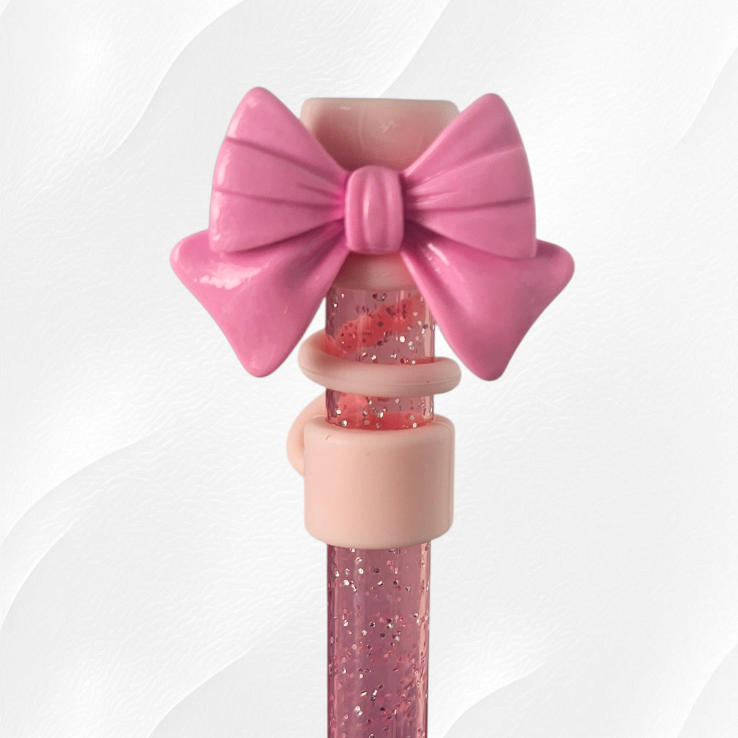 Pink bow with blush pink Silicone Straw Topper 