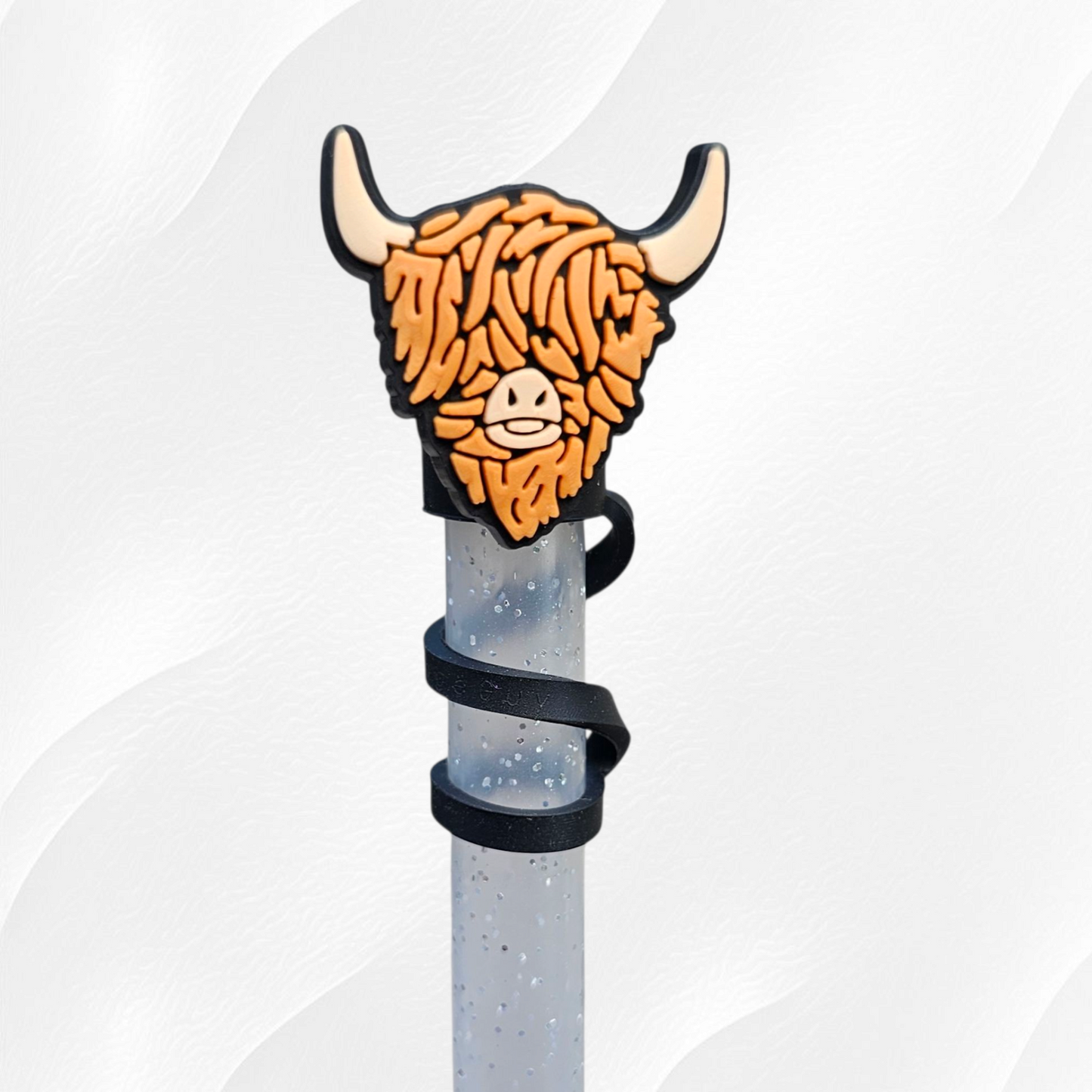 Cute Highland Cow 10mn Silicone Straw Toppers
