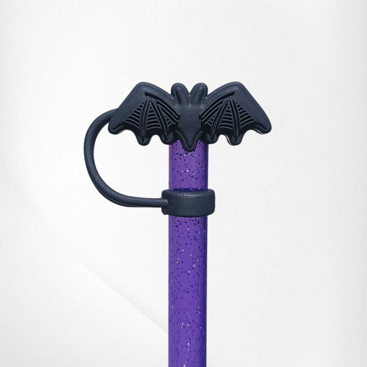Black Textured Halloween Bat 3D Silicone Straw Topper 
