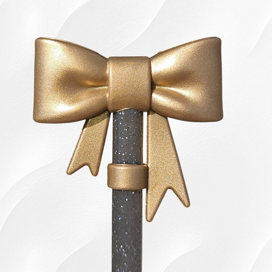 Bronze Shimmer 3D Silicone Ribbon Bow Straw Topper  - Straw Cover. Fits 10mm Straws and Stanley Straws. 