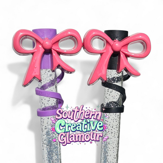 Pink Ribbon Bow Silicone 10mm Straw Toppers
