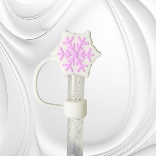 Lavender Purple and White 3D Snowflake Silicone Straw Topper 