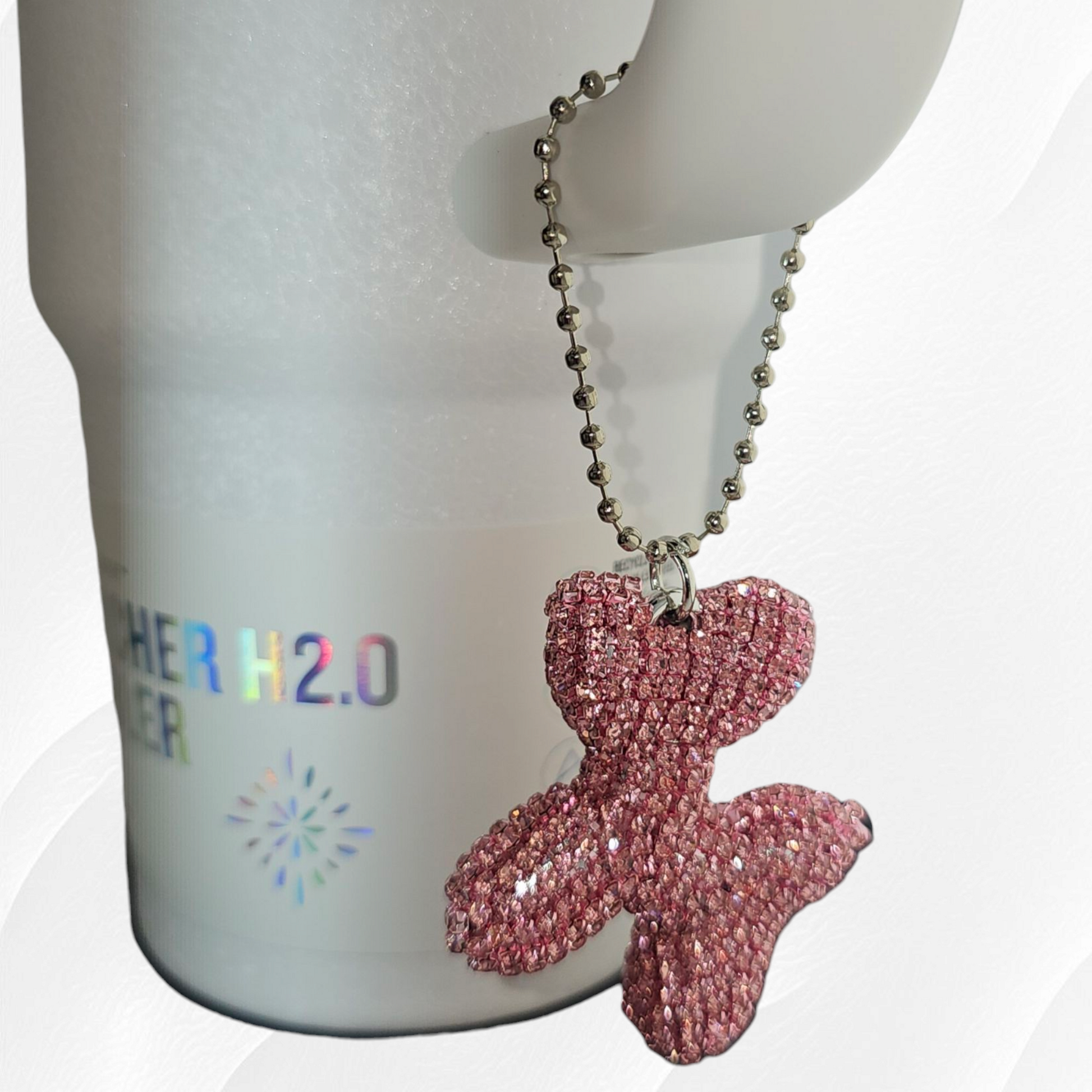 Rhinestone Glitter Pink balloon dog tumbler charm. 