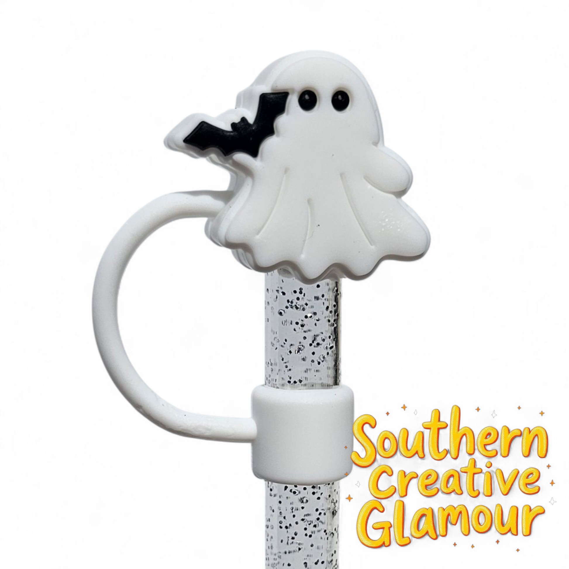 Ghost With Bat 10mm Silicone Straw Topper by Southern Creative Glamour