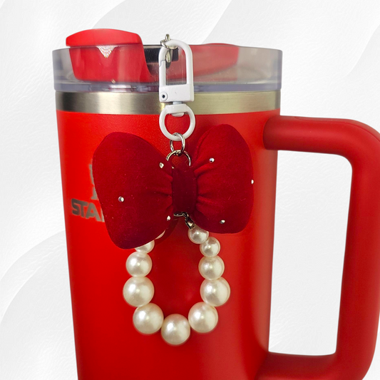 Red velvet bow and faux pearl charm 