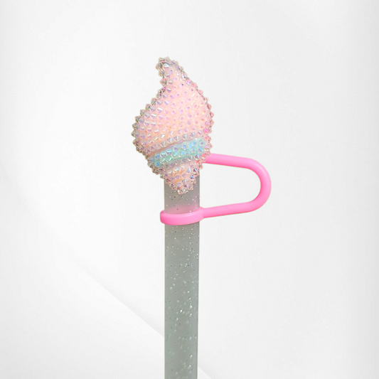 Pink and blue Glitter Seashell straw topper  - straw cover. 