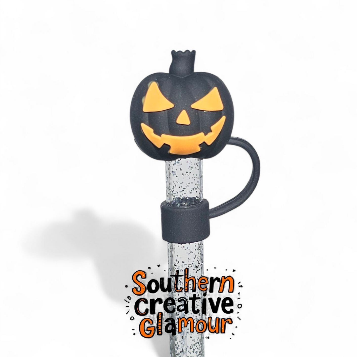 Black and orange spooky Halloween Jack-o-Lantern 10mm Straw Topper by Southern Creative Glamour 