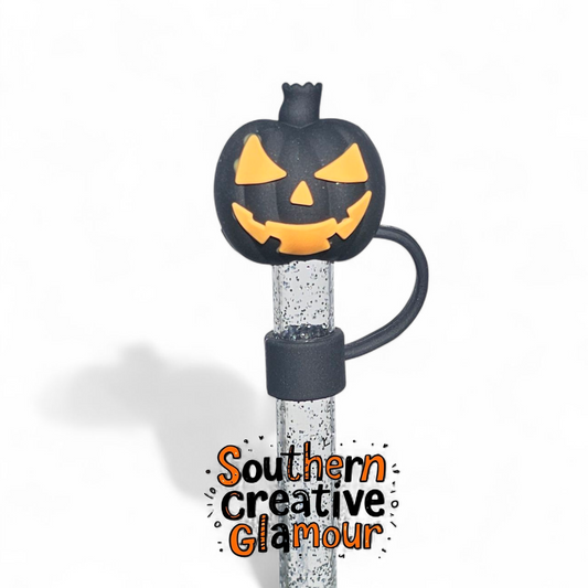 Black and orange spooky Halloween Jack-o-Lantern 10mm Straw Topper by Southern Creative Glamour 