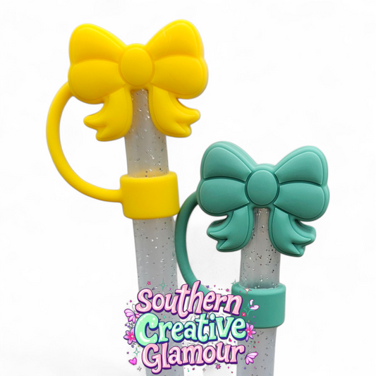Girly Coquette 3D Ribbon Bow Silicone 10mm Straw Toppers by Southern Creative Glamour 