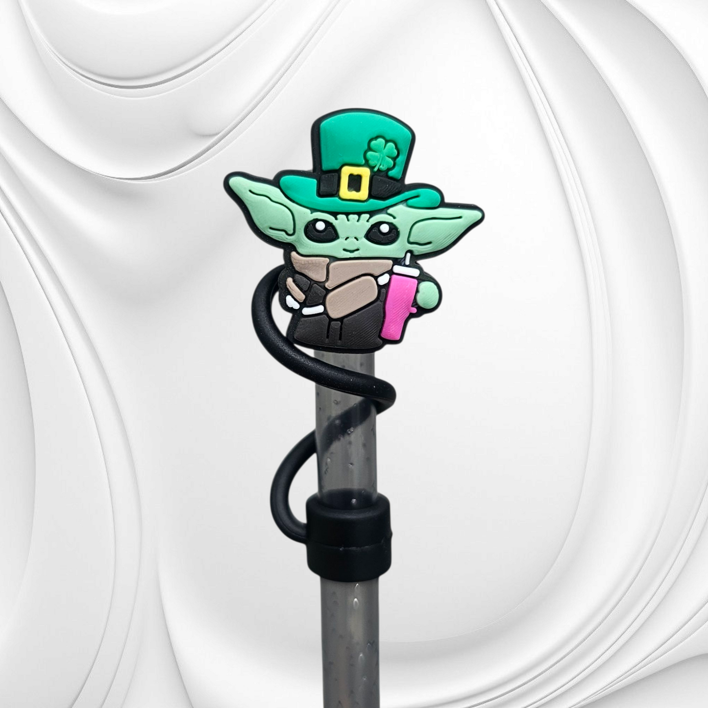 St. Patrick's Day Baby Yoda 8mm Silicone Straw Topper. 