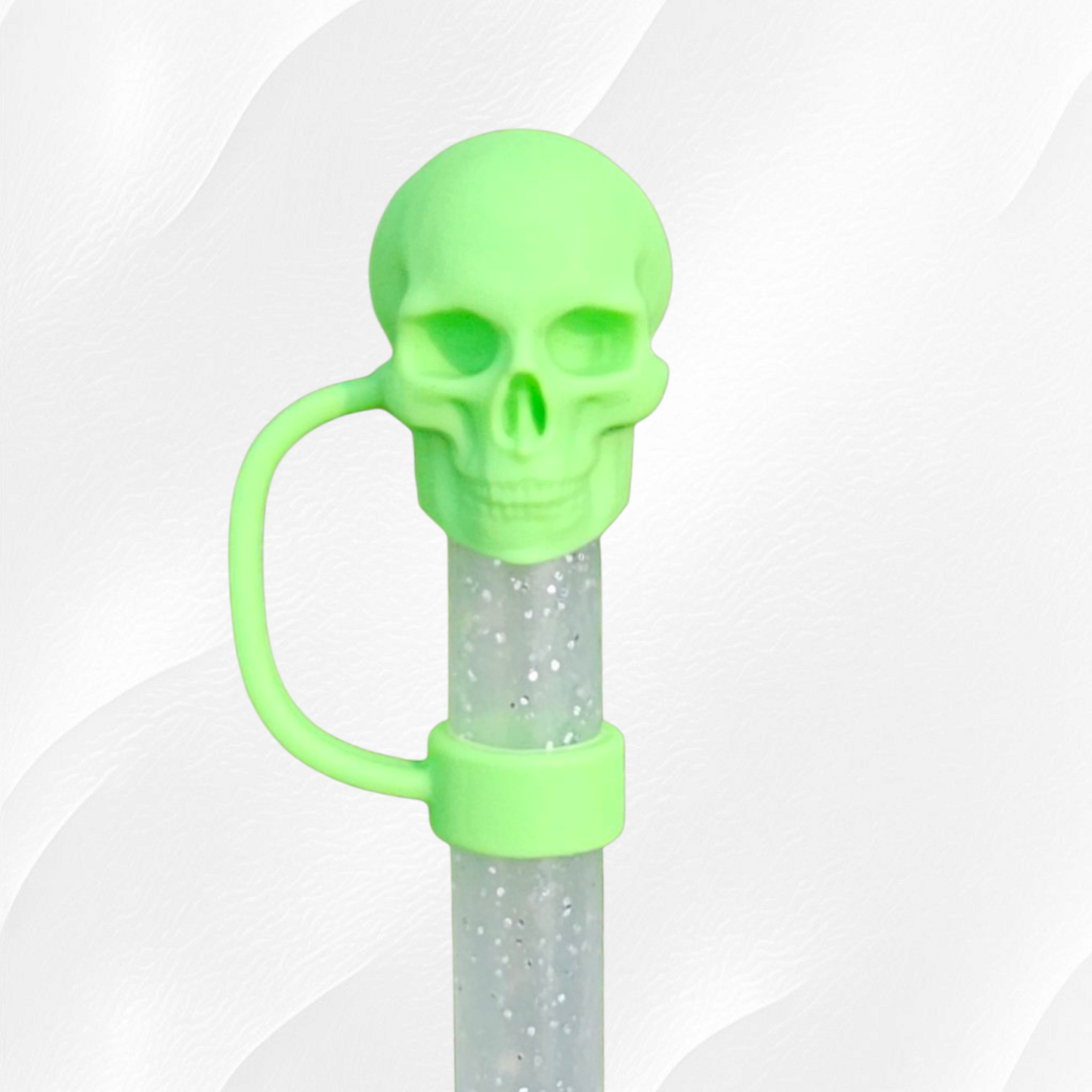 Neon Halloween Skull 3D Silicone Straw Toppers