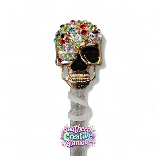 Bejeweled Rainbow Diamond Skull Straw Topper by Southern Creative Glamour 