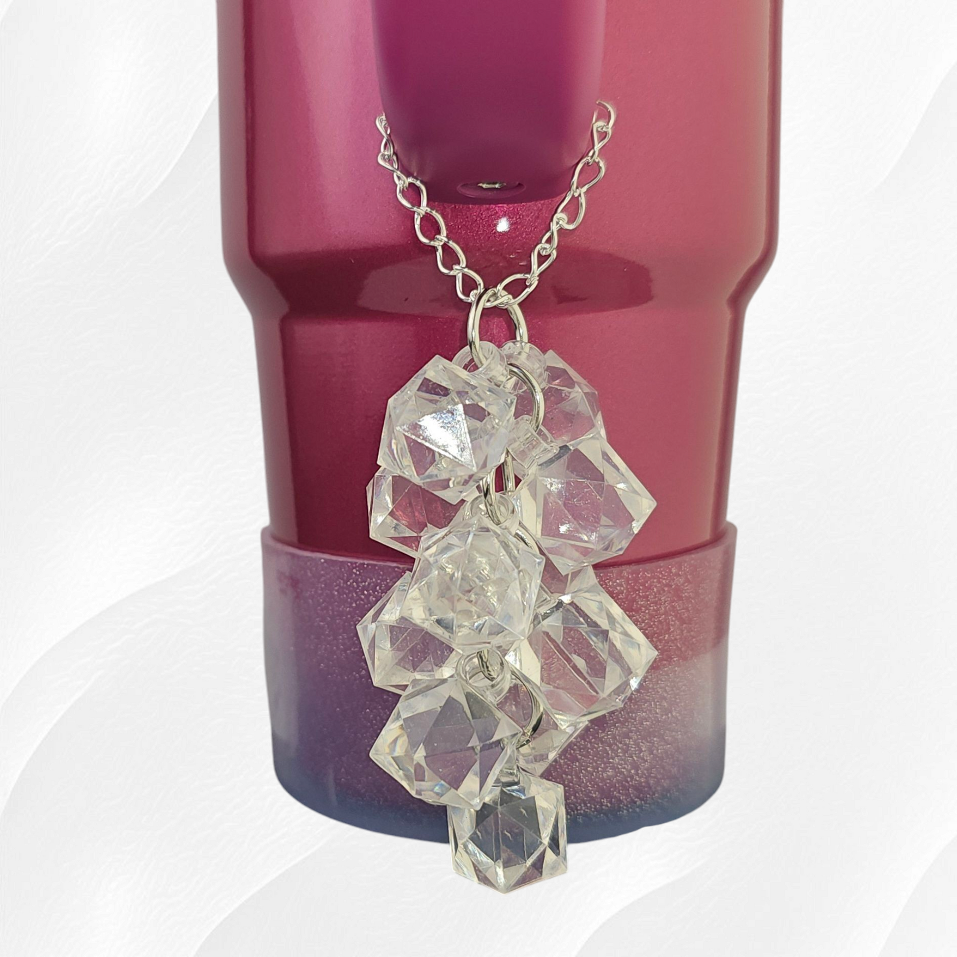 White Crystal Beaded Tumbler Charm. Use as a tumbler straw charm or tumbler cup handle charm. 