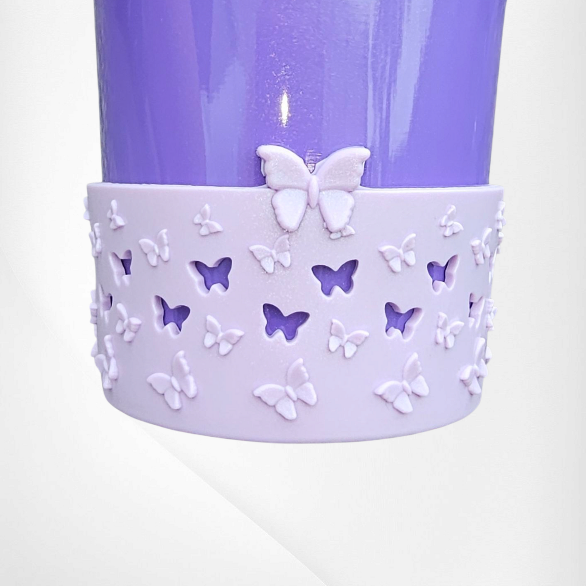 Lavender Purple Shimmer 3D Butterfly Silicone Tumbler Boot 