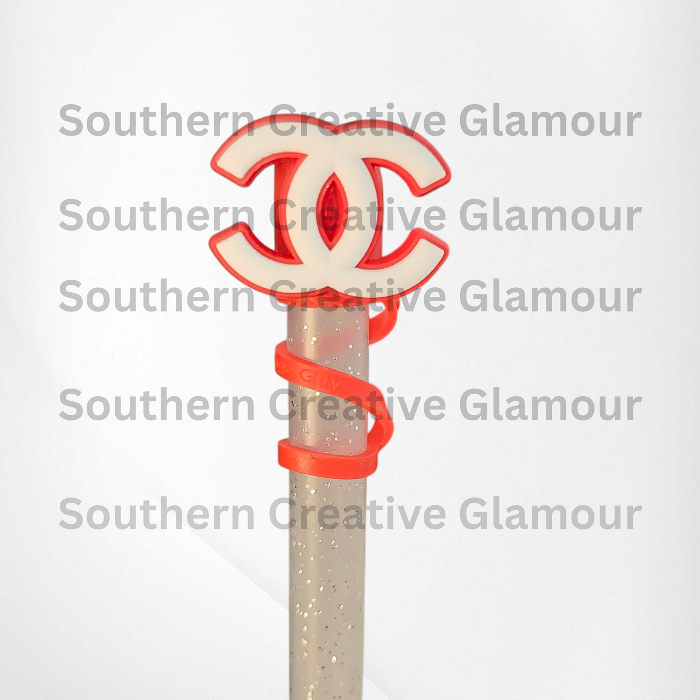Red and White Fashion CC Silicone Straw Topper  - Straw Cover. Not a branded item. 