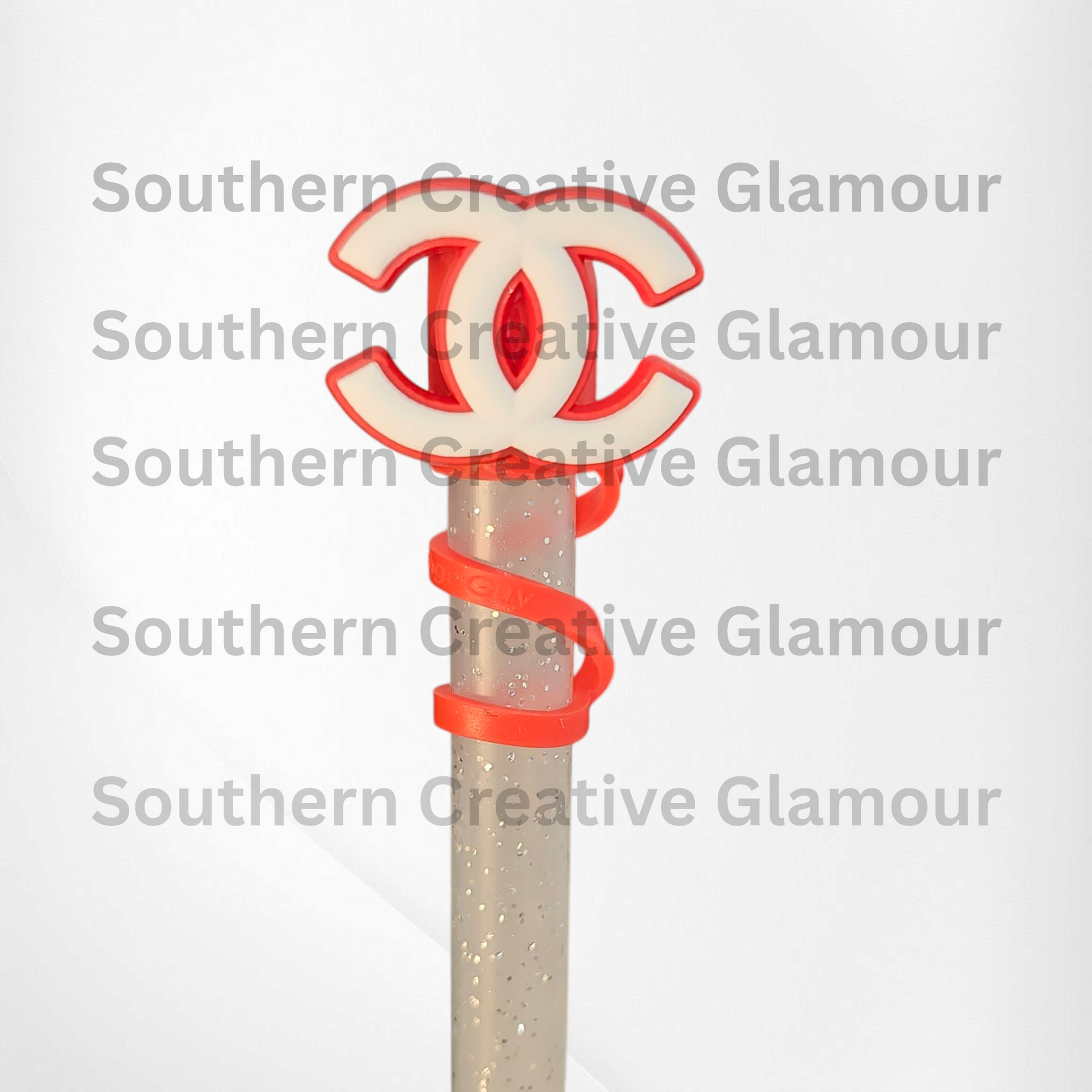 Red and White Fashion CC Silicone Straw Topper  - Straw Cover. Not a branded item. 