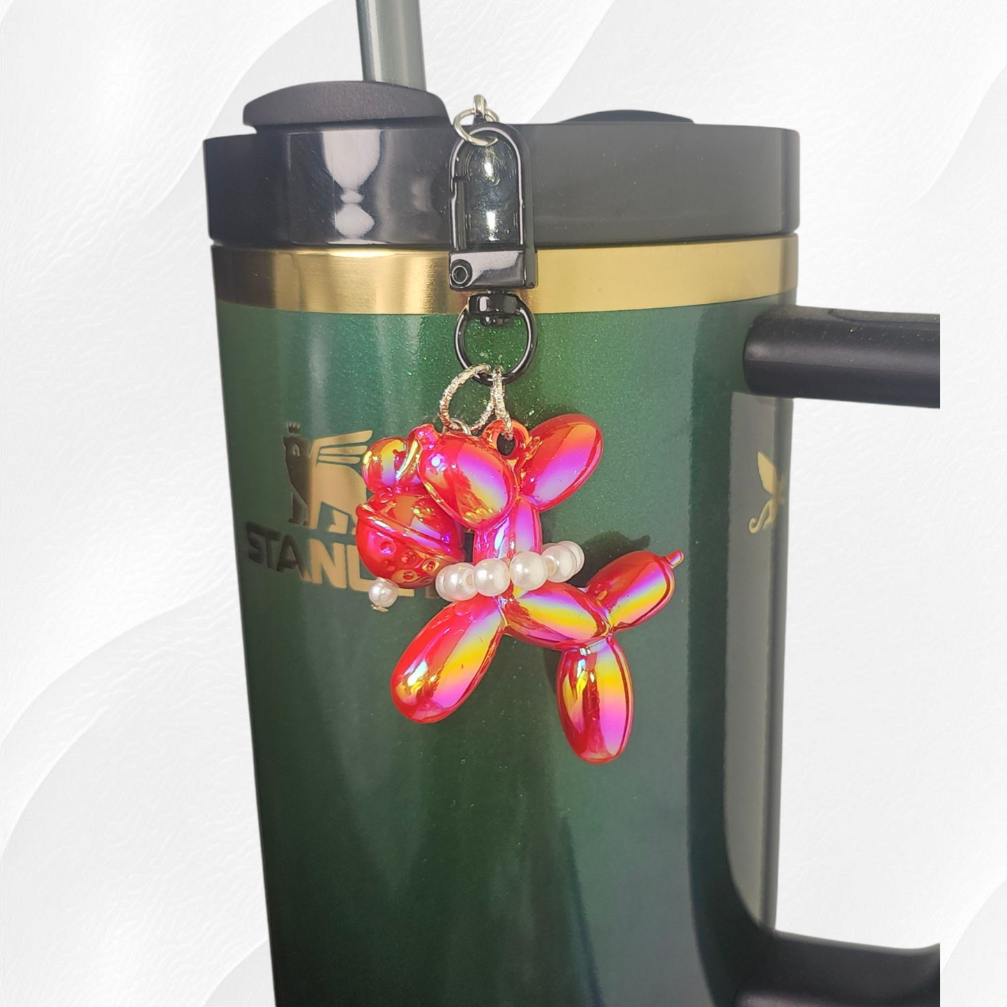 Red Balloon Dog and bow tumbler charm. 