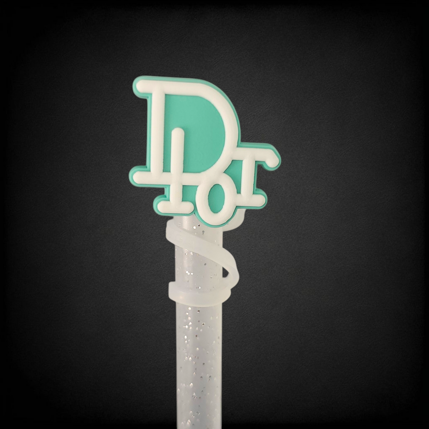 Mint and White Dior inspired Silicone 10mm Straw Topper 