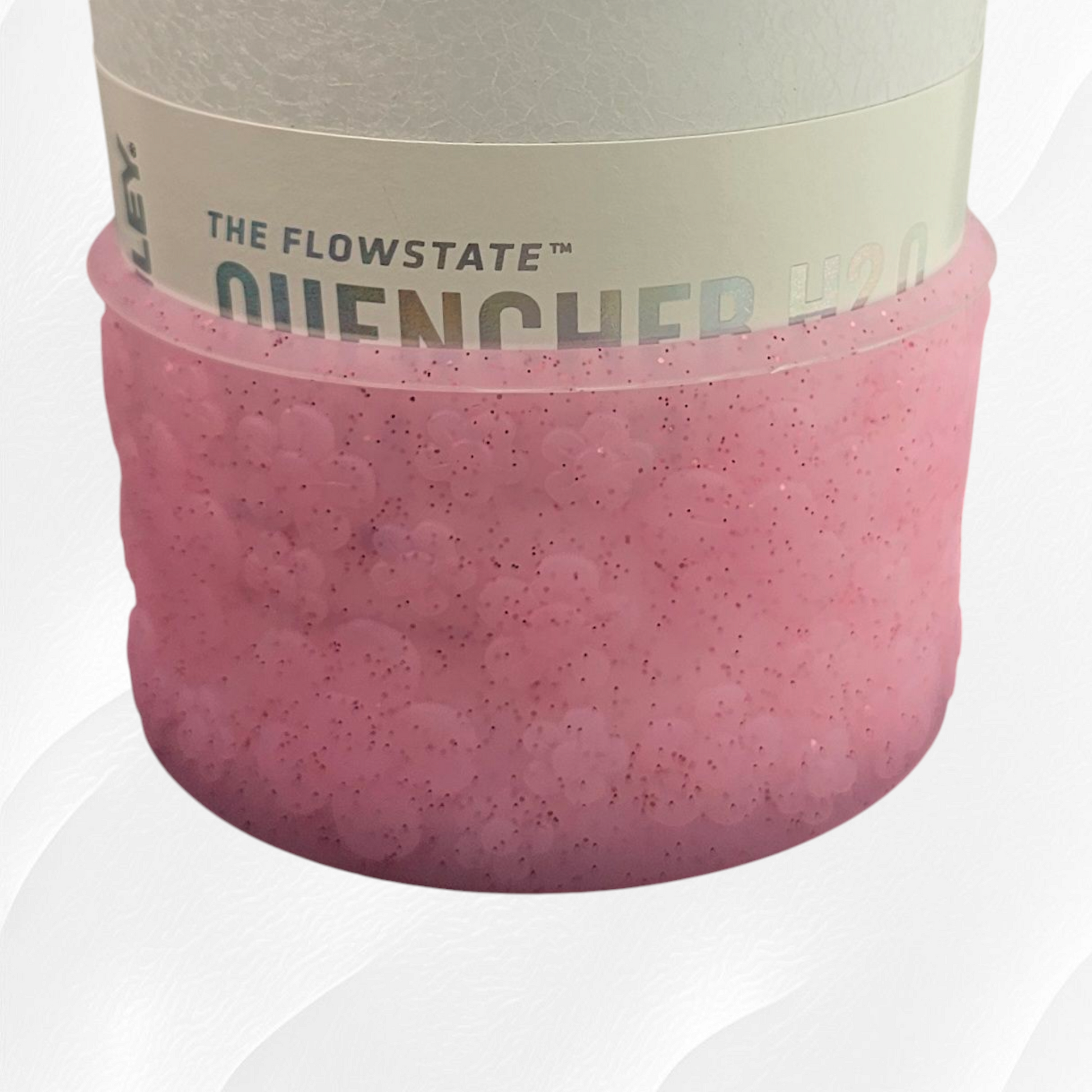 Pink Glitter Textured Flower Silicone Tumbler Boot. Fits 32oz-40oz Tumblers. 