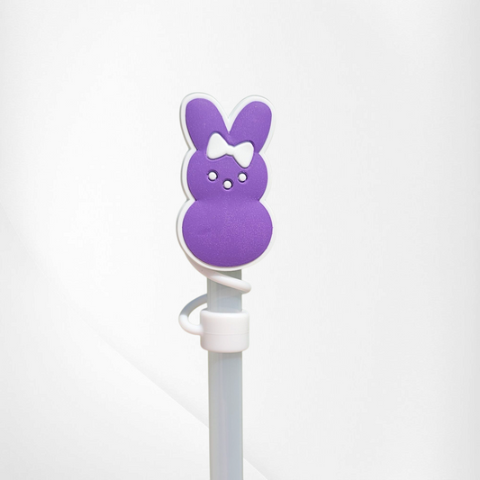 Purple Peeps inspired Easter Bunny 2D Silicone Straw Topper  - Straw Cover. 