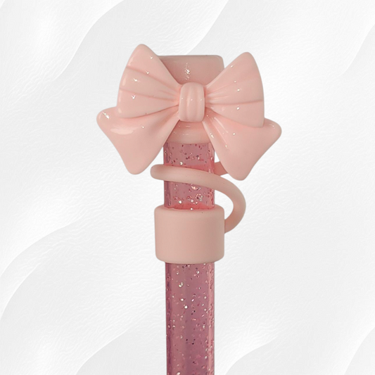 Blush Pink bow straw topper 