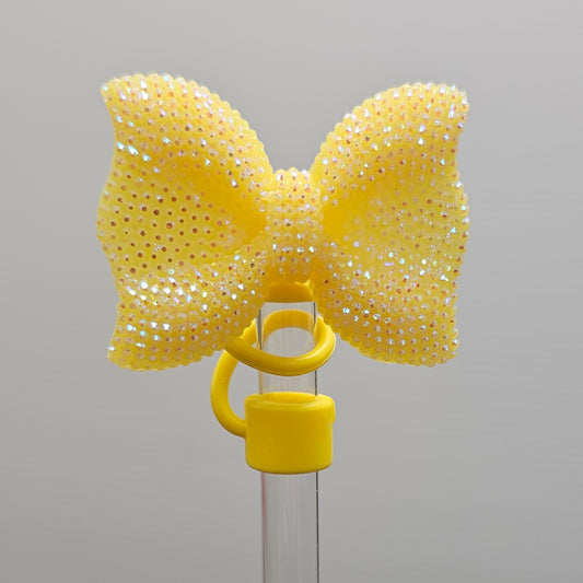 Glitter Yellow bow tie with Yellow Silicone base - Straw Topper  - Straw Cover - Fits 10mm and Stanley Straws. 