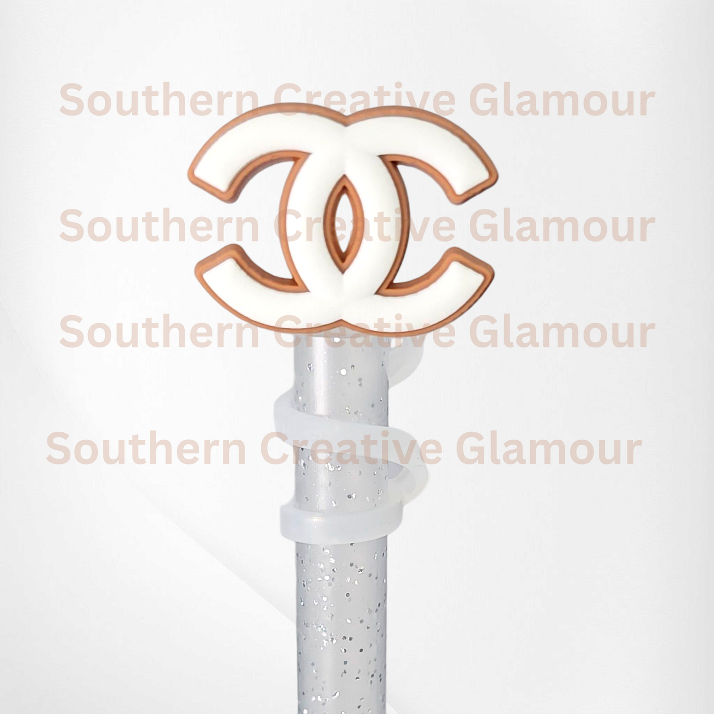 Brown and White CC Silicone Straw Topper  - Straw Cover. 