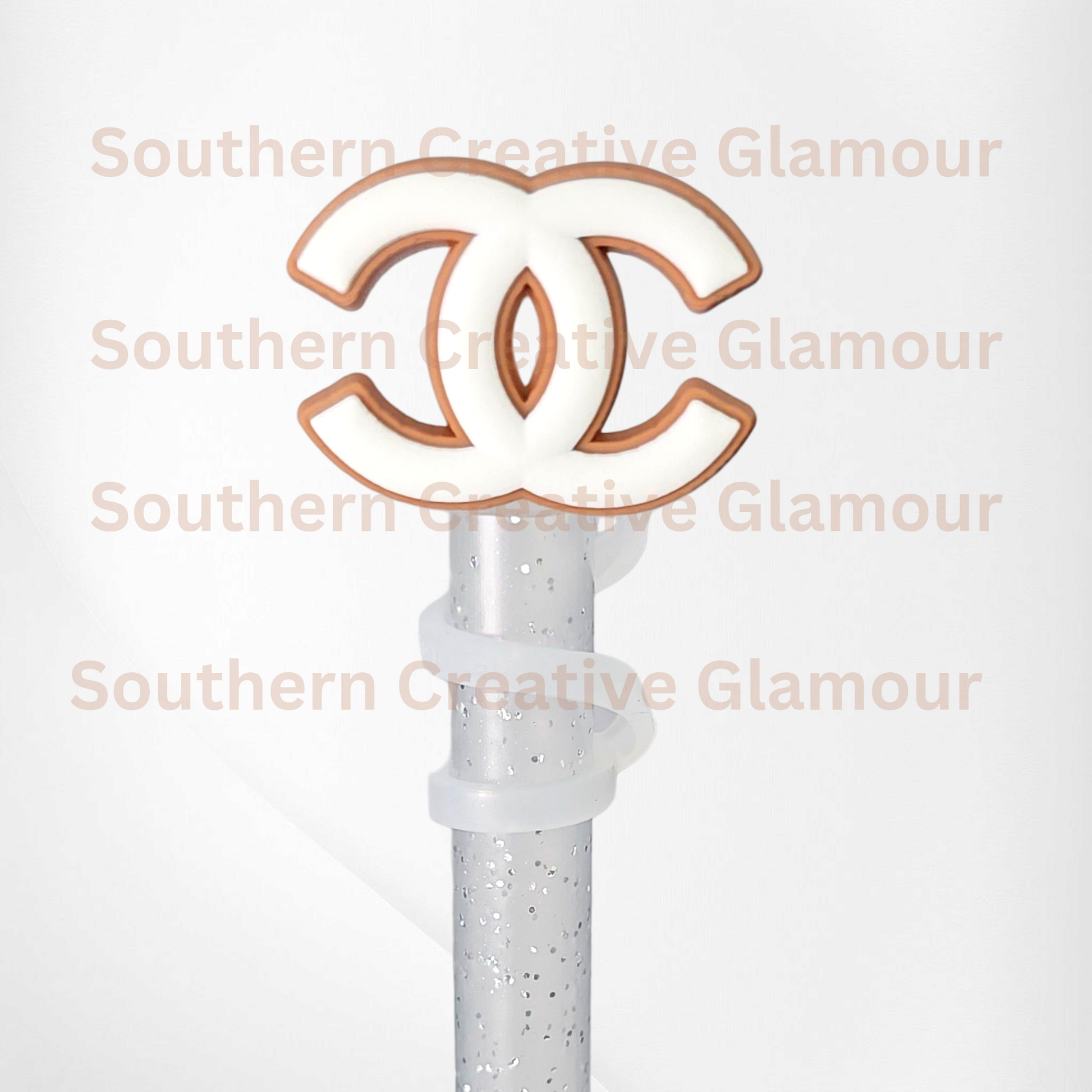 Brown and White CC Silicone Straw Topper  - Straw Cover. 