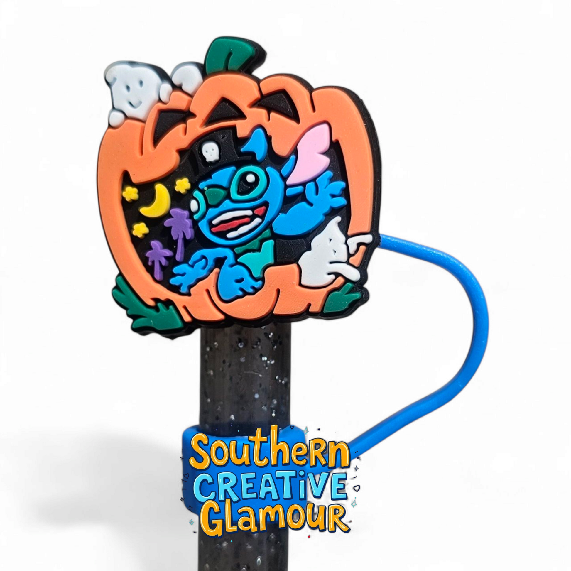 Lilo x Pumpkin Inspired Halloween Silicone 10mm Straw Toppers by Southern Creative Glamour 