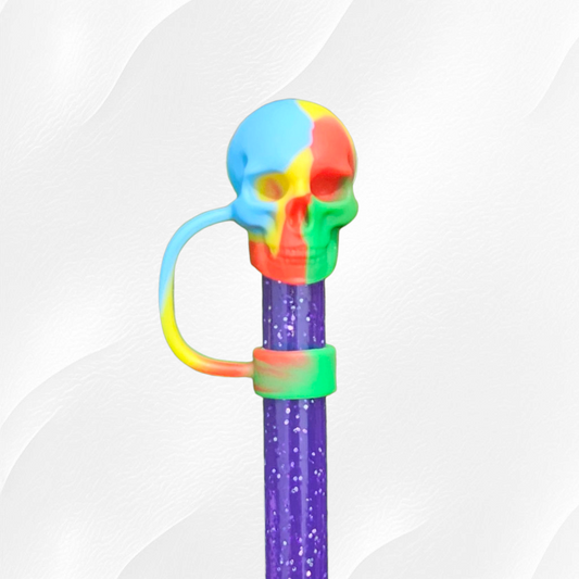 Neon Halloween Skull 3D Silicone Straw Toppers