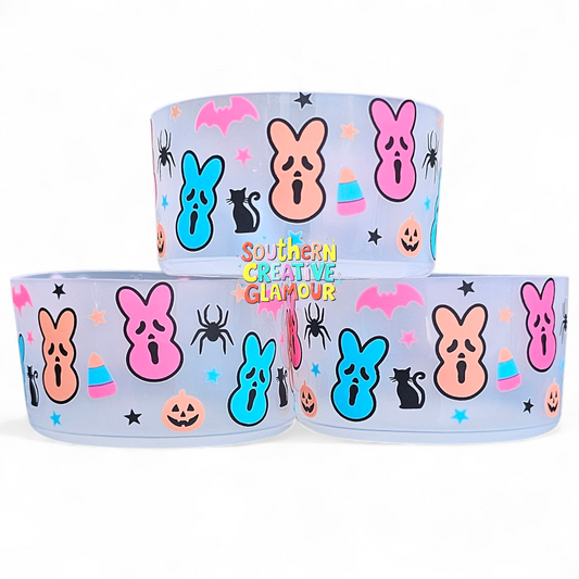 Pink, blue, orange Ghost Face Halloween Bunny Silicone Tumbler Boot by Southern Creative Glamour 