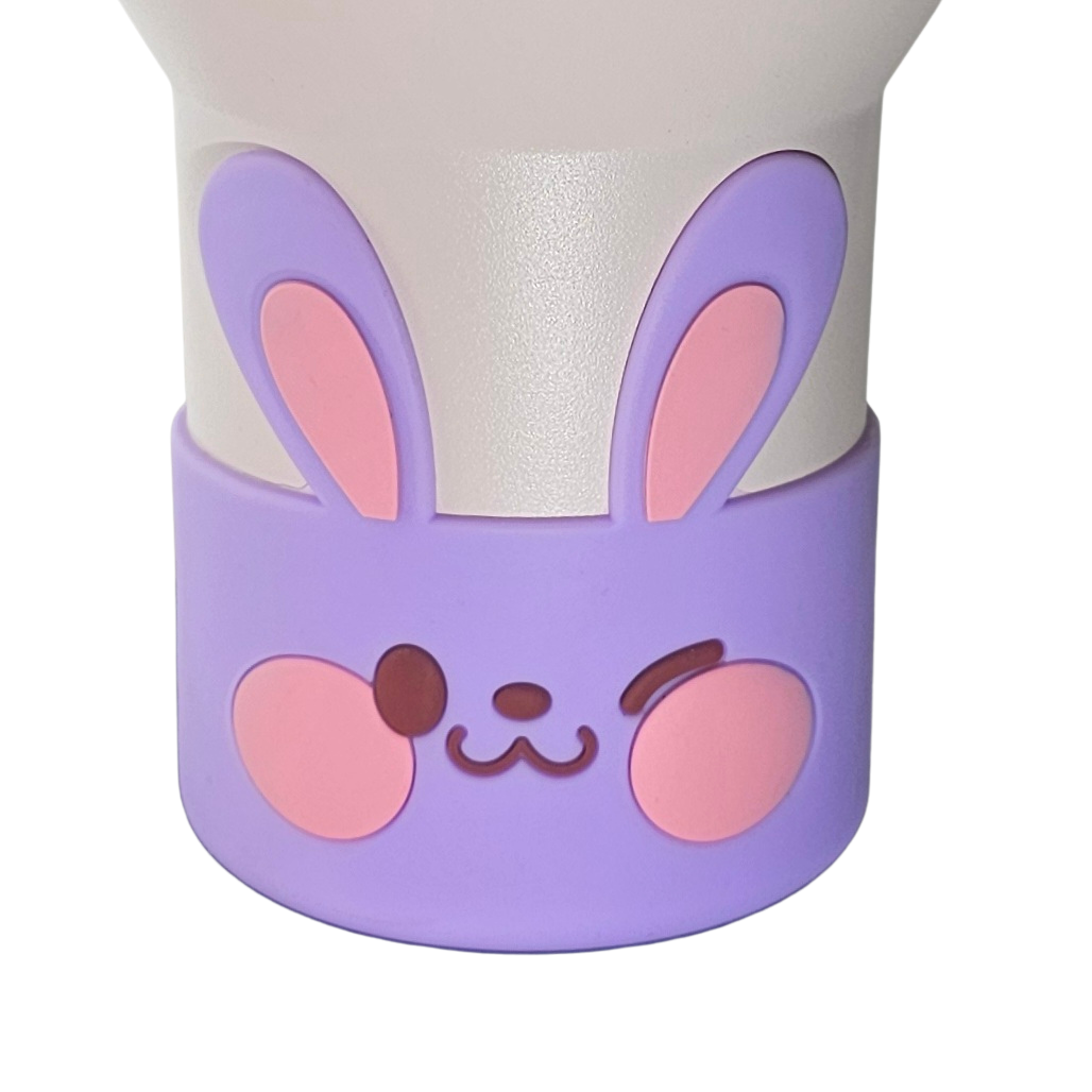 Purple and pink Easter Bunny textured silicone tumbler boot. 