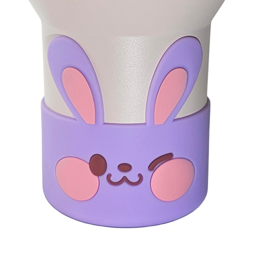 Purple and pink Easter Bunny textured silicone tumbler boot. 