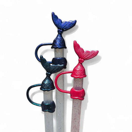 3D Mermaid Tail Shimmer Silicone 10mm Straw Toppers