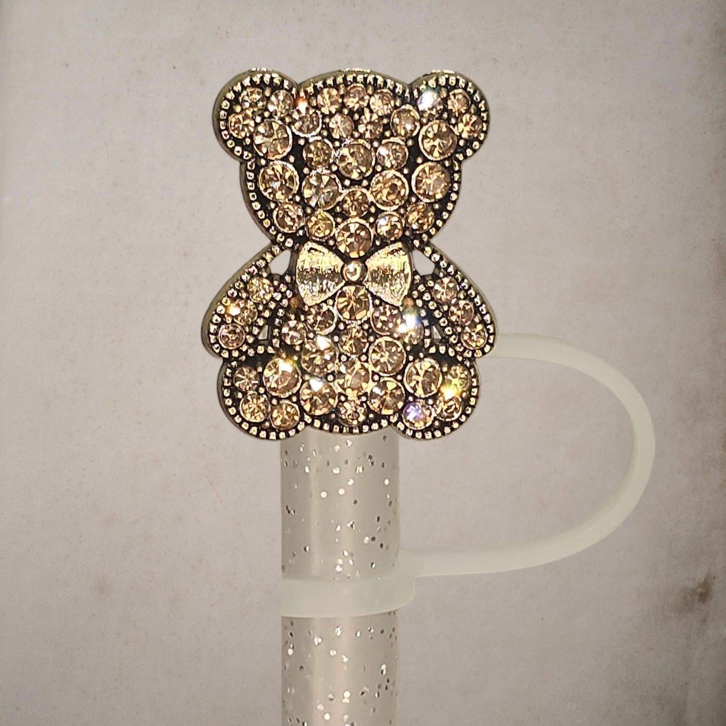 Luxury metal gold Diamond Teddy Bear Straw Topper - Straw Cover. Fits 10mm and Stanley tumbler straws. 