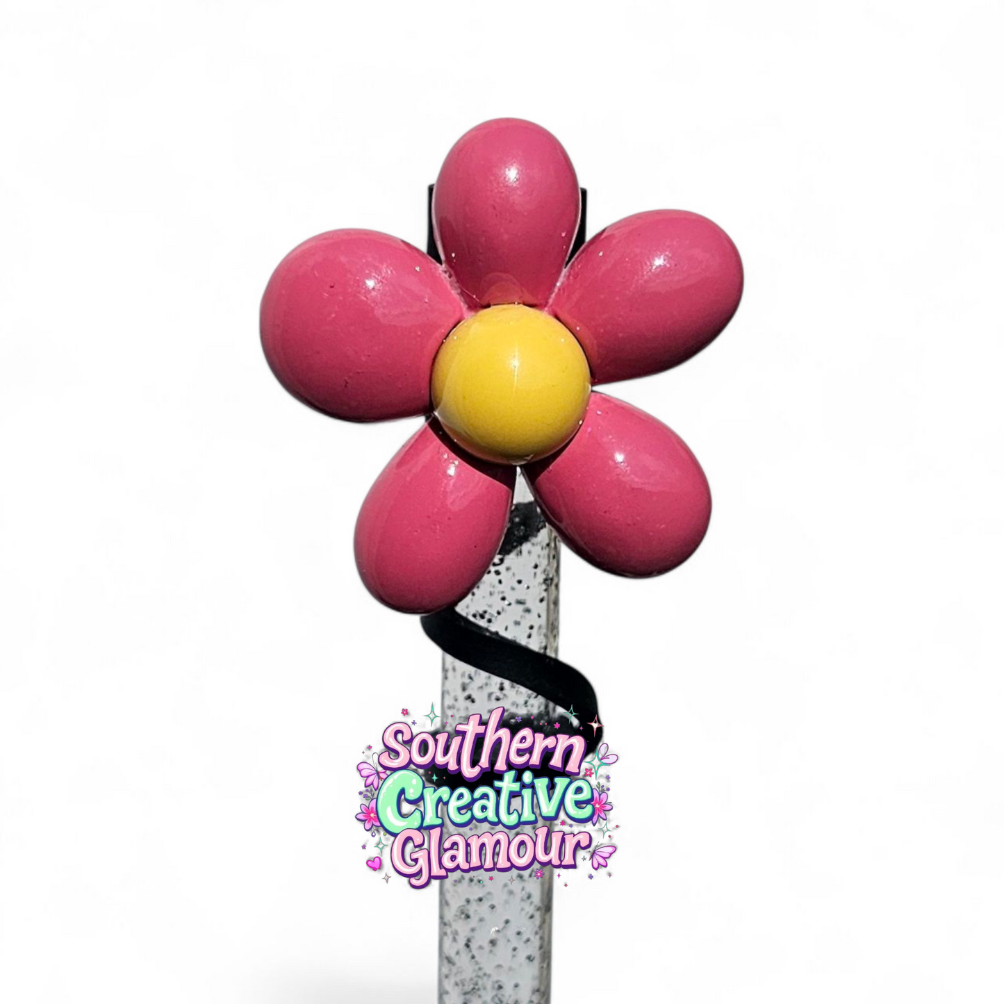 Pink Daisy Silicone 10mm Straw Toppers