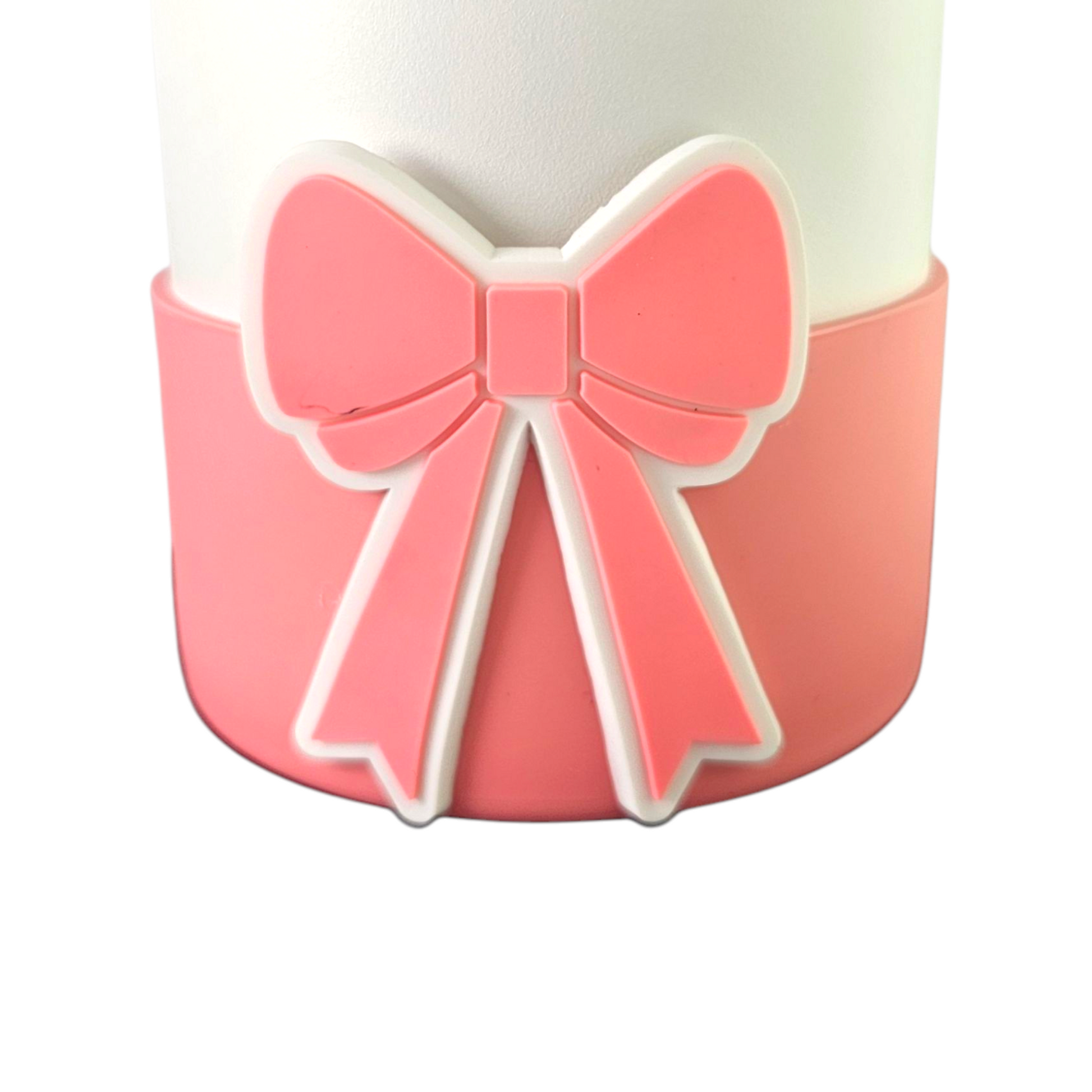 Bubblegum Pink Bow Silicone Tumbler Boot. Fits Stanley and most 24oz-40oz tumblers. Has flaw. 